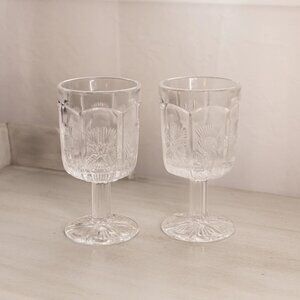 Vintage LE Smith Clear Glass Thistle Goblets (Set of 2)